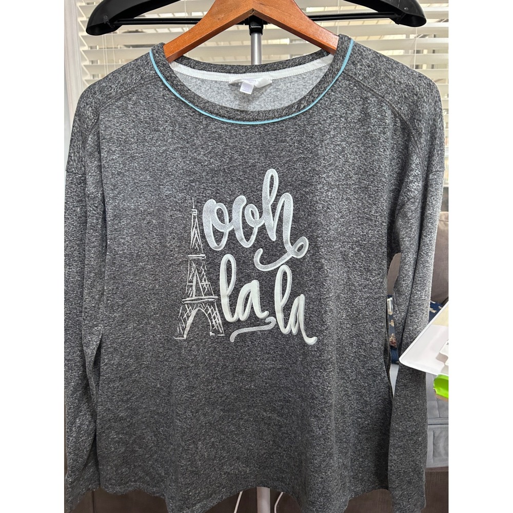 Secret Treasures Women's Gray Ooh La La Eiffel‎ Tower Long Sleeve Sleep Shirt S